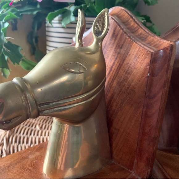 Brass donkeys with wood base bookends - Picture 6 of 14